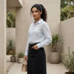 Light blue textured cotton shirt for women (3)