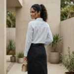 Light blue textured cotton shirt for women (5)