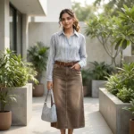 Light blue textured women's full sleeve formal shirt (3)