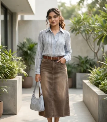 Light blue textured women's full sleeve formal shirt (3)