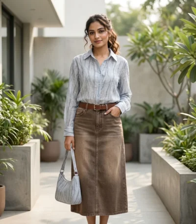 Light blue textured women's full sleeve formal shirt (3)