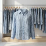 Light blue textured women's full sleeve formal shirt (4)