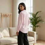 Light pink textured cotton formal casual shirt for women (3)