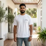 Man and woman wearing a white regular fit unisex t shirt (5)