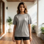 Man and woman wearing casual unisex grey t shirts (4)