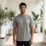 Man and woman wearing casual unisex grey t shirts (5)