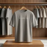 Man and woman wearing matching oversized grey unisex t shirts (2)