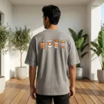 Man and woman wearing matching oversized grey unisex t shirts (4)