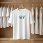 Man and woman wearing matching white Scooter Mode On graphic t shirts (4)