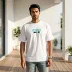 Man and woman wearing matching white Scooter Mode On graphic t shirts (5)