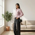 Mauve and pink marble print formal shirt for women (1)