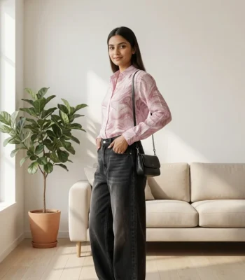 Mauve and pink marble print formal shirt for women (1)