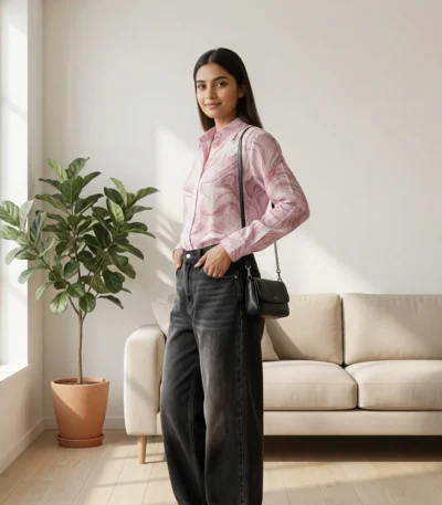 Mauve and pink marble print formal shirt for women (1)
