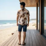 Men's beige abstract print half sleeve casual shirt for summer (1)