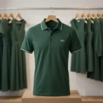 Men's dark green polo t shirt with white tipping on collar and cuffs (2)