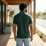 Men's dark green polo t shirt with white tipping on collar and cuffs (3)