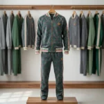 Men's grey monogram printed tracksuit co ord set with striped trims (1)