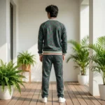 Men's grey monogram printed tracksuit co ord set with striped trims (3)