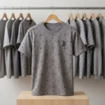 Men's grey short sleeve crew neck t shirt with B monogram pattern (1)