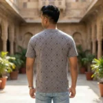 Men's grey short sleeve crew neck t shirt with B monogram pattern (4)
