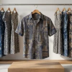 Men's indigo and beige geometric print half sleeve casual shirt (2)
