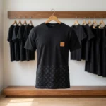 Men's luxury black t shirt with monogram print and chest pocket (1)