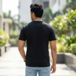 Men's luxury black t shirt with monogram print and chest pocket (3)