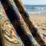 Men's navy blue baroque print half sleeve casual shirt (1)