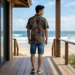 Men's navy blue baroque print half sleeve casual shirt (2)