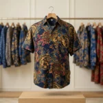 Men's navy blue baroque print half sleeve casual shirt (3)