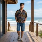 Men's navy blue baroque print half sleeve casual shirt (4)