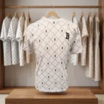 Men's white short sleeve t shirt with black dotted diamond pattern and B monogram print (3)