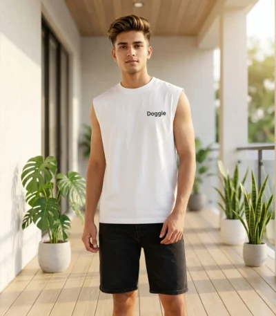 Men's white sleeveless graphic t shirt with dog breed back print (4)