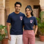 Navy blue men's t shirt with pink typography back print and chest heart (2)