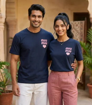 Navy blue men's t shirt with pink typography back print and chest heart (2)