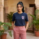 Navy blue men's t shirt with pink typography back print and chest heart (3)