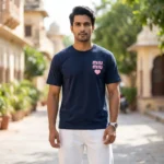 Navy blue men's t shirt with pink typography back print and chest heart (5)