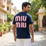 Navy blue men's t shirt with pink typography back print and chest heart (6)