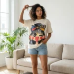 Off white women's oversized t shirt with colorful girl graphic print (5)