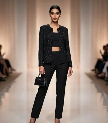 Premium black evening jacket for women with intricate all over sequin and bugle bead embroidery (1)