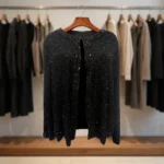 Premium black evening jacket for women with intricate all over sequin and bugle bead embroidery (2)