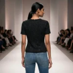 Premium black short sleeve top with all over handbeaded texture (1)