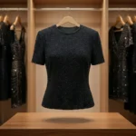 Premium black short sleeve top with all over handbeaded texture (3)
