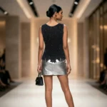 Premium black sleeveless top with silver bead embellishments and jagged leaf hem (1)