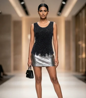 Premium black sleeveless top with silver bead embellishments and jagged leaf hem (4)