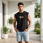 Unisex black sleeveless t shirt with teddy bear graphic print (1)