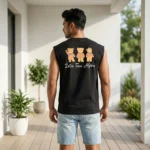Unisex black sleeveless t shirt with teddy bear graphic print (3)