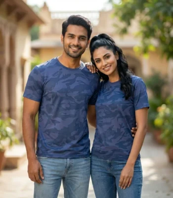 Unisex blue camouflage round neck t shirt for daily wear (1)