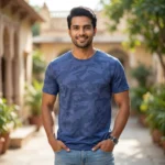 Unisex blue camouflage round neck t shirt for daily wear (6)