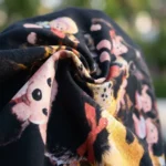 Woman wearing a back printed black oversized t shirt (1)